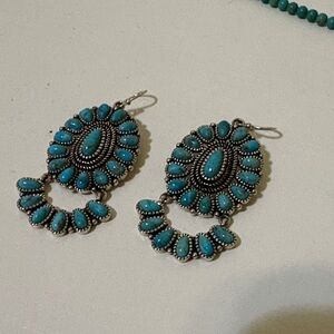 Real Turquoise real Silver Artisan Bali Dangle Earrings